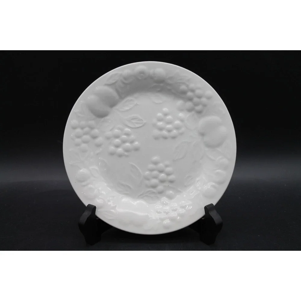 Gibson Housewares White Embossed Fruit Salad Plates Set of 3 Ceramic 7.75